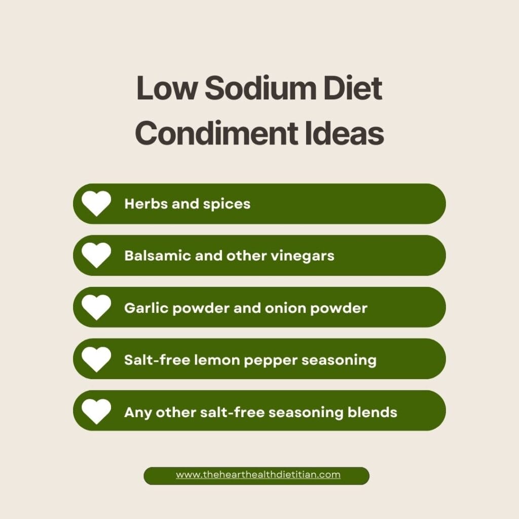 Low sodium condiment ideas infographic.